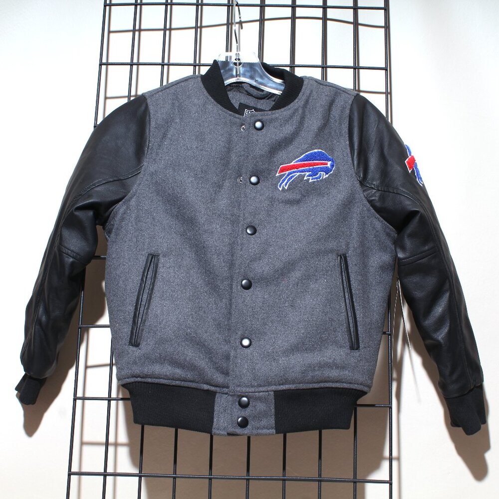 NWT Buffalo Bills Boys Wool Bomber Varsity Jacket Black/Gray Size Small (8)